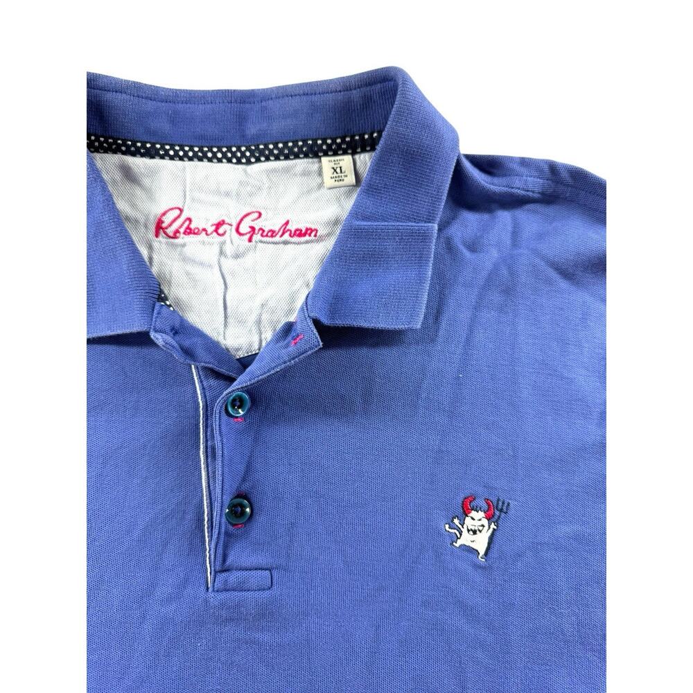 Robert Graham Polo Shirt Mens XL Blue Devil Classic Fit Pique Golf Pima Cotton